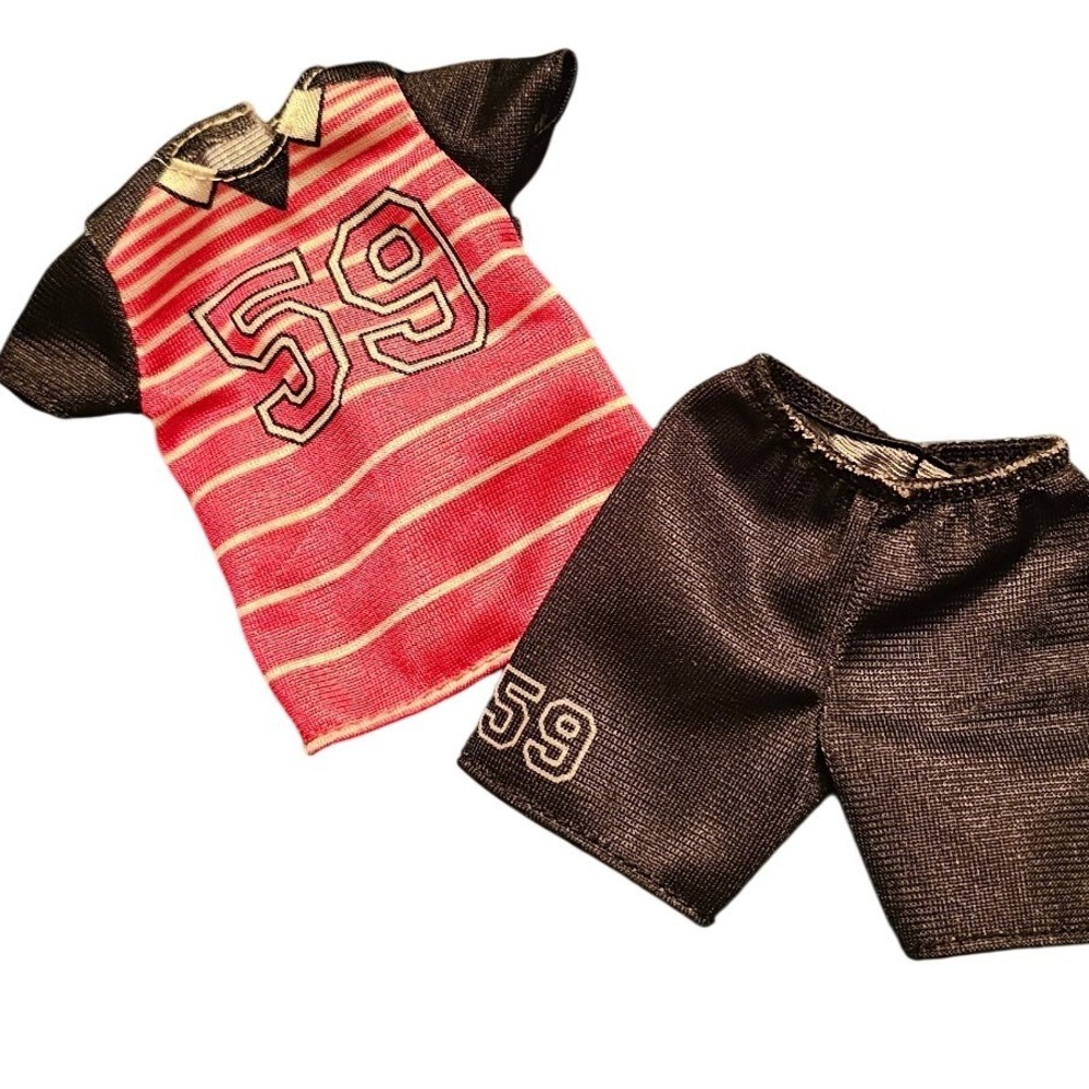 Vintage Barbie Doll Sport Outfit Pink Stripe Jersey Shirt Black Shorts Number 59